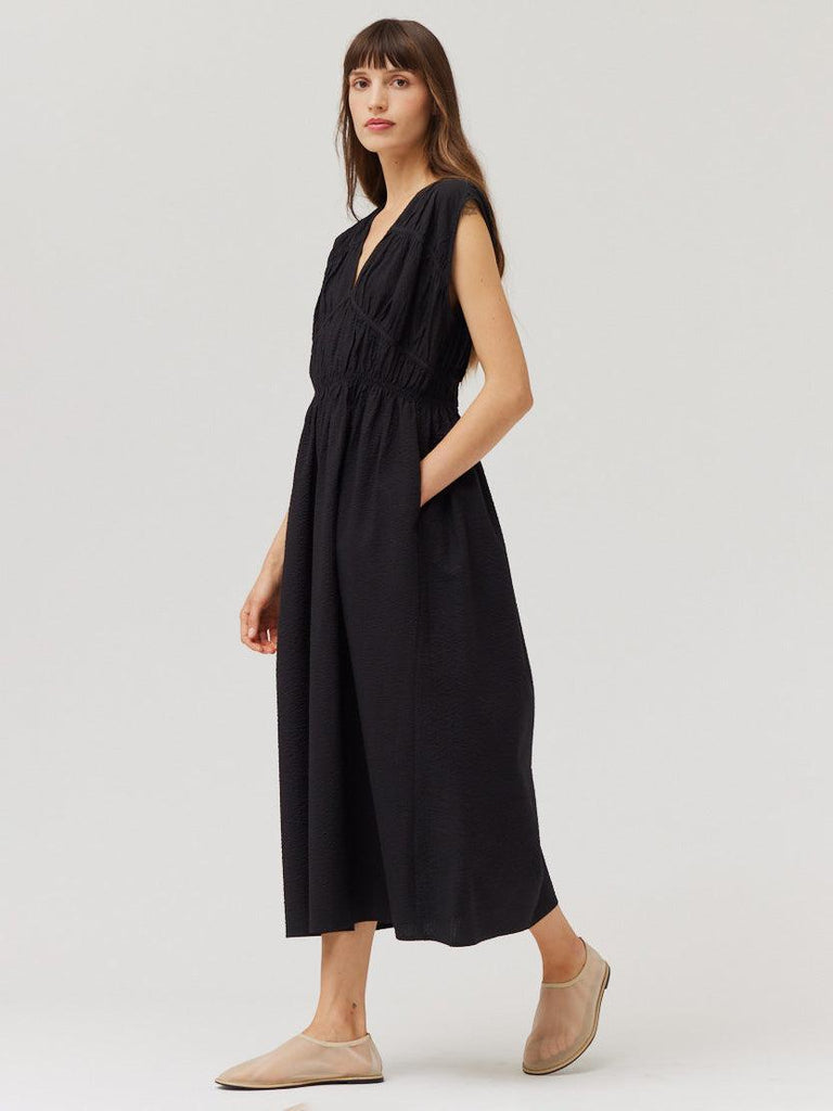 Grade & Gather - Seersucker Midi Dress - Black-Grade & Gather-treehaus