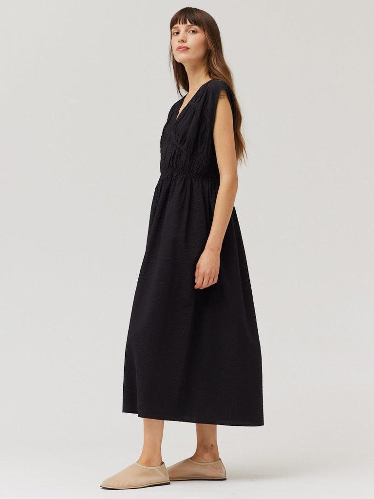 Grade & Gather - Seersucker Midi Dress - Black-Grade & Gather-treehaus