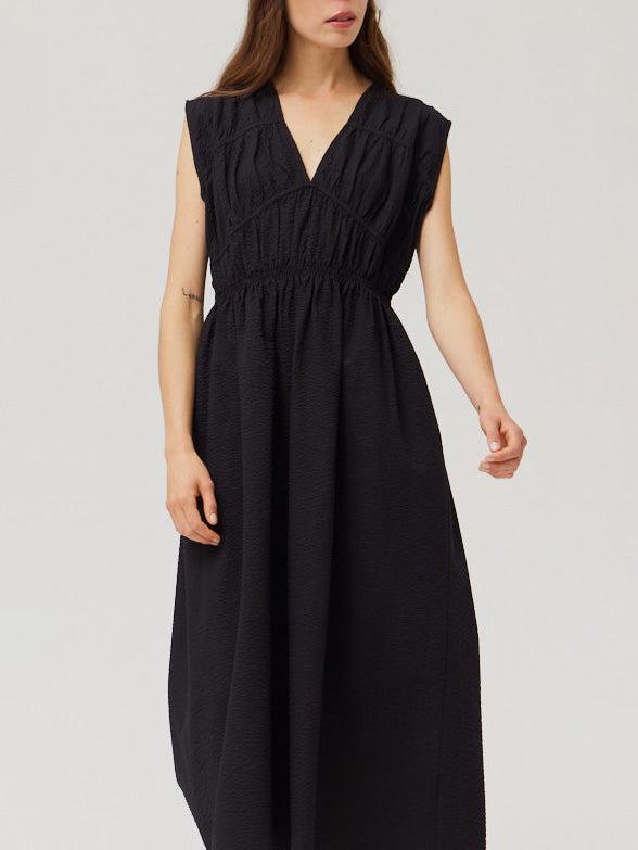 Grade & Gather - Seersucker Midi Dress - Black-Grade & Gather-treehaus