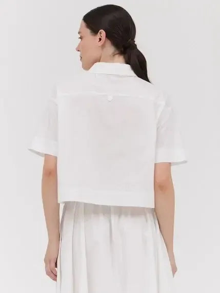Grade & Gather - Short Sleeve Crop Shirt - White-Grade & Gather-treehaus
