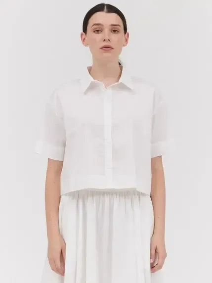 Grade & Gather - Short Sleeve Crop Shirt - White-Grade & Gather-treehaus