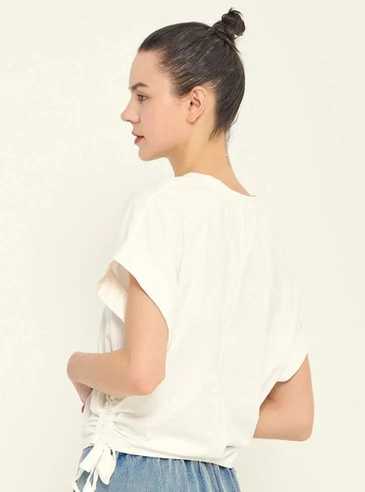 Grade & Gather - Side Scrunch Tee - Off White-Grade & Gather-treehaus