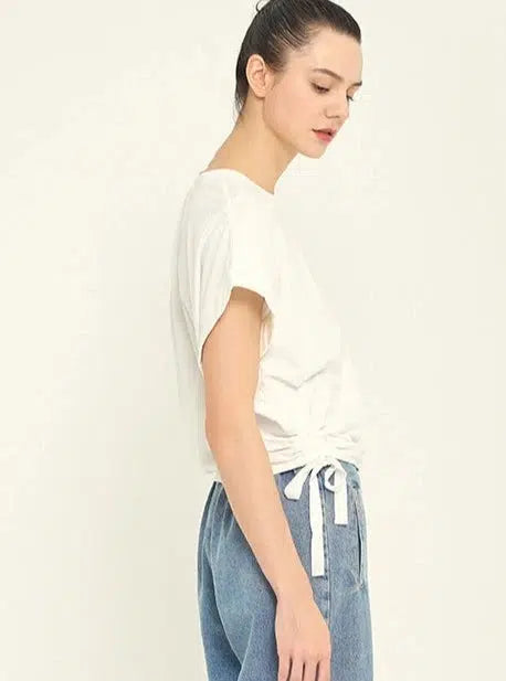 Grade & Gather - Side Scrunch Tee - Off White-Grade & Gather-treehaus