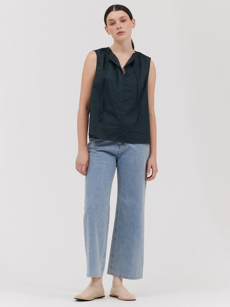 Grade & Gather - Sleeveless Cotton Top - Deep Sea-Grade & Gather-treehaus