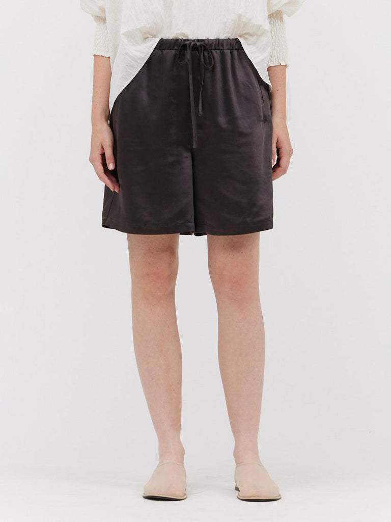 Grade & Gather - Thick Satin Shorts - Dark Espresso-Grade & Gather-treehaus