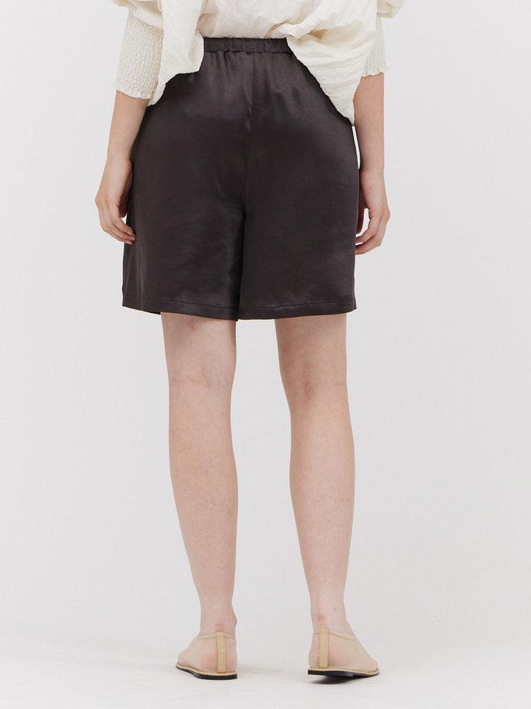 Grade & Gather - Thick Satin Shorts - Dark Espresso-Grade & Gather-treehaus