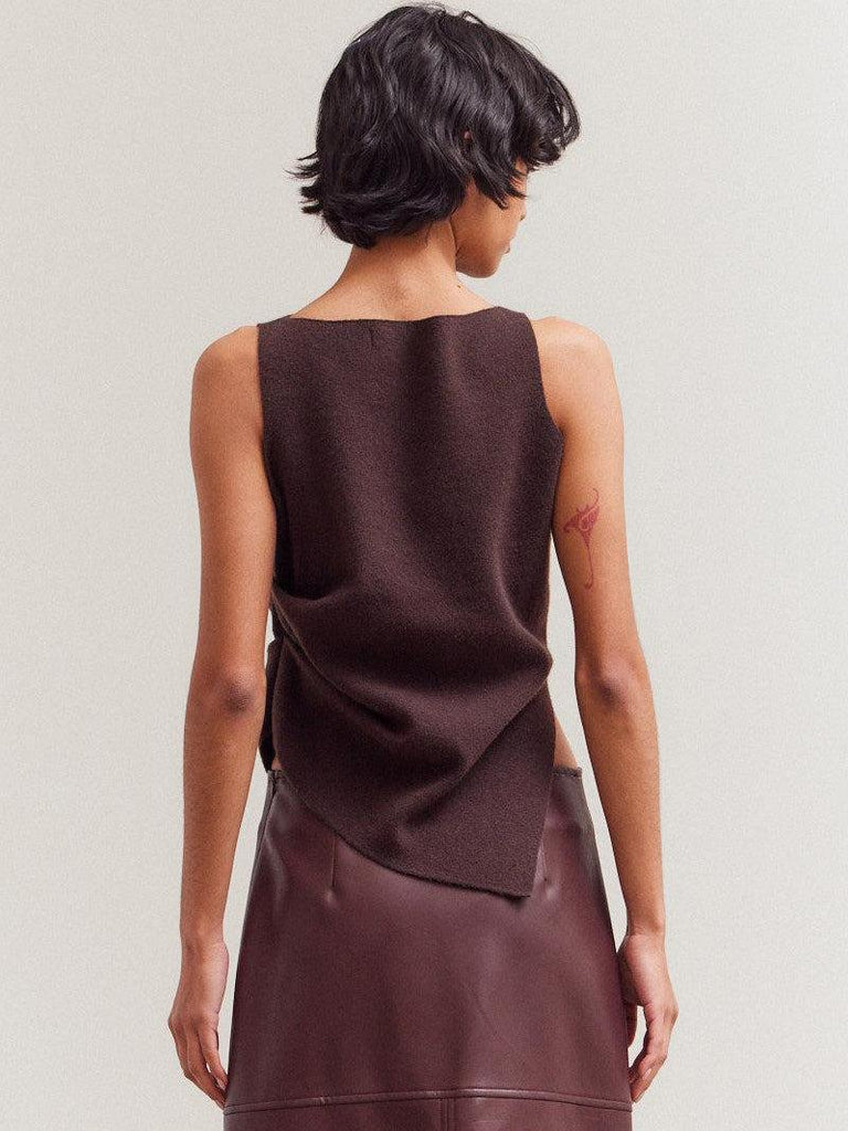 Grade & Gather - Unbalanced Side Shirred Knit Top – Chocolate-Grade & Gather-treehaus