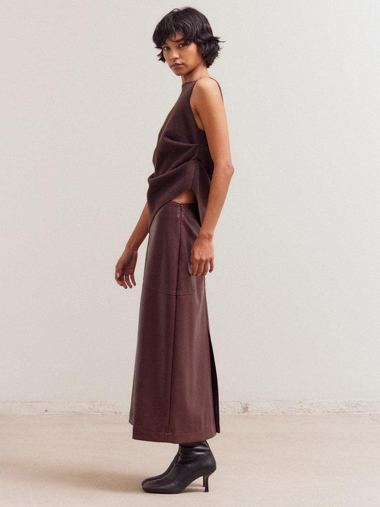 Grade & Gather - Unbalanced Side Shirred Knit Top – Chocolate-Grade & Gather-treehaus