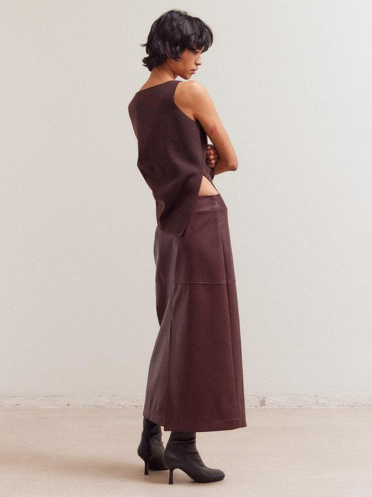 Grade & Gather - Unbalanced Side Shirred Knit Top – Chocolate-Grade & Gather-treehaus