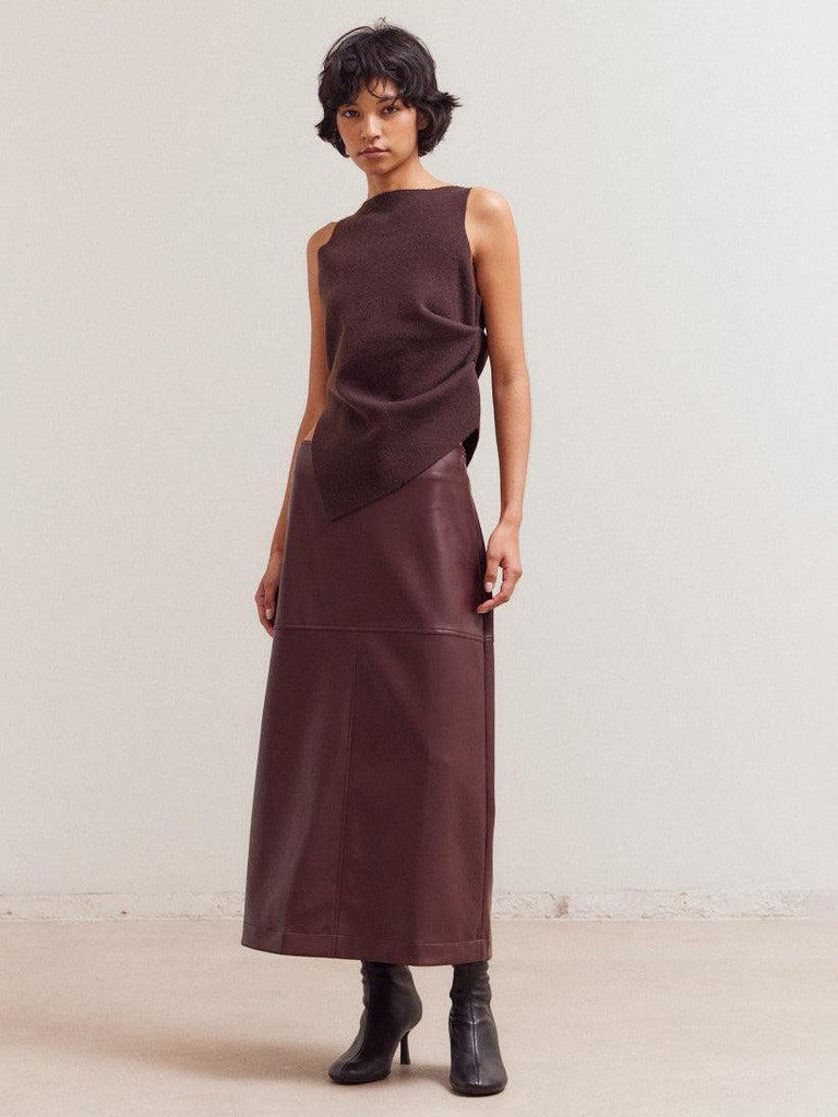 Grade & Gather - Unbalanced Side Shirred Knit Top – Chocolate-Grade & Gather-treehaus