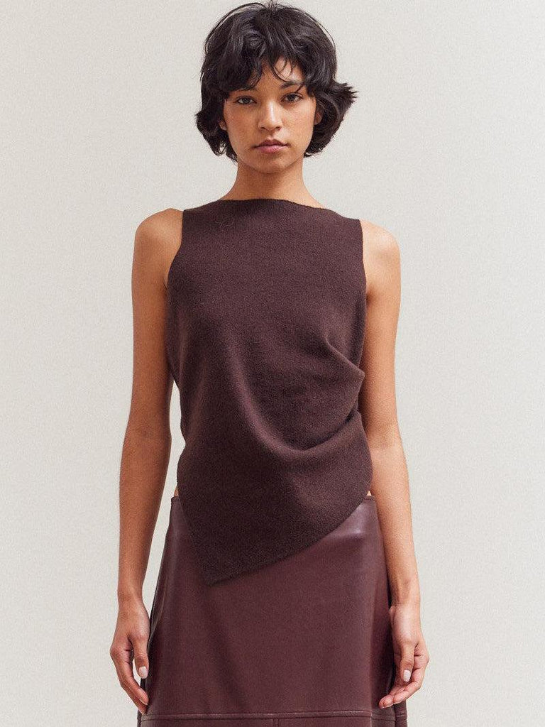 Grade & Gather - Unbalanced Side Shirred Knit Top – Chocolate-Grade & Gather-treehaus