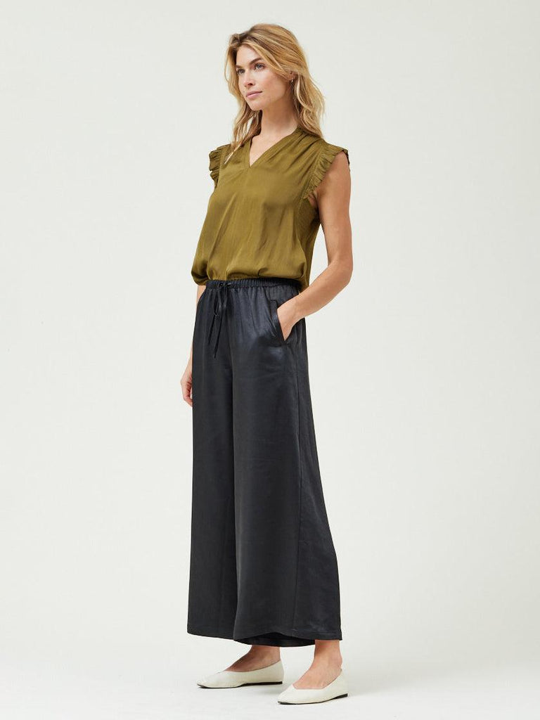 Grade & Gather - Wide Leg Satin Pants - Black-Grade & Gather-treehaus