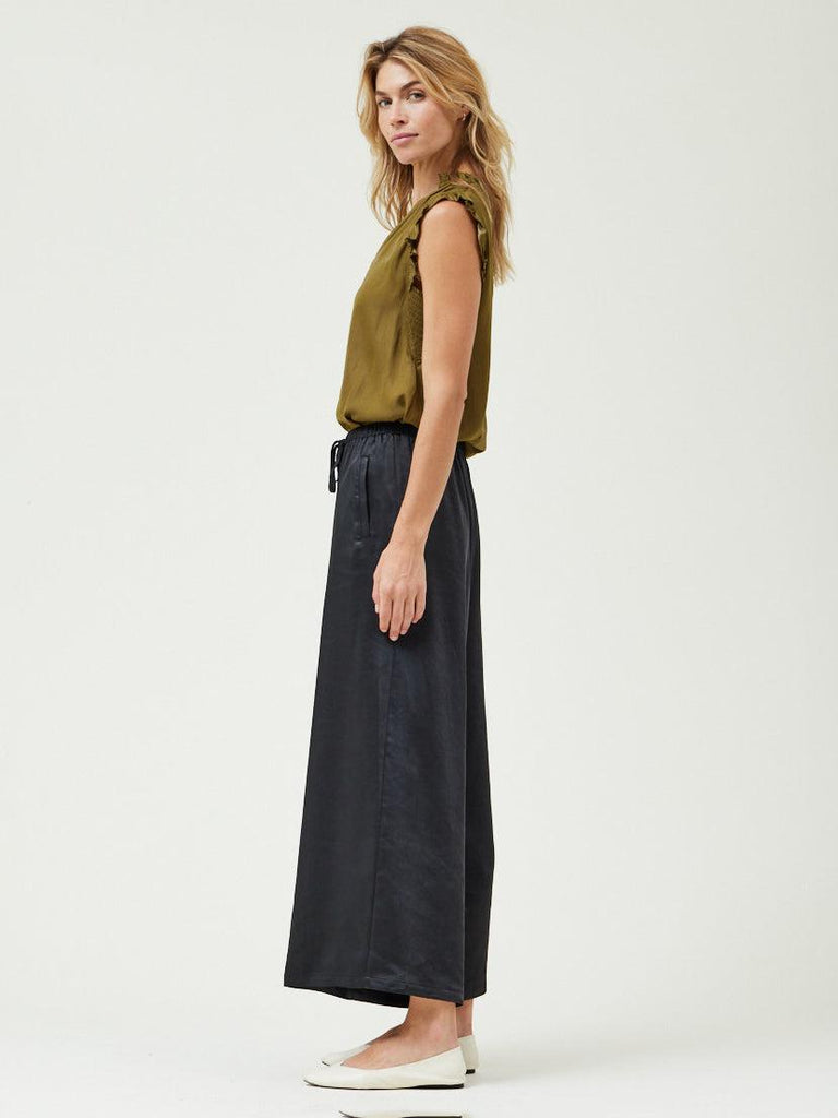 Grade & Gather - Wide Leg Satin Pants - Black-Grade & Gather-treehaus