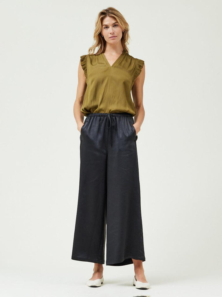 Grade & Gather - Wide Leg Satin Pants - Black-Grade & Gather-treehaus