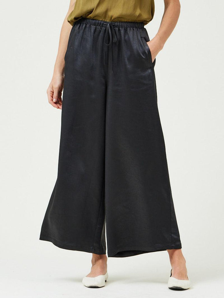 Grade & Gather - Wide Leg Satin Pants - Black-Grade & Gather-treehaus