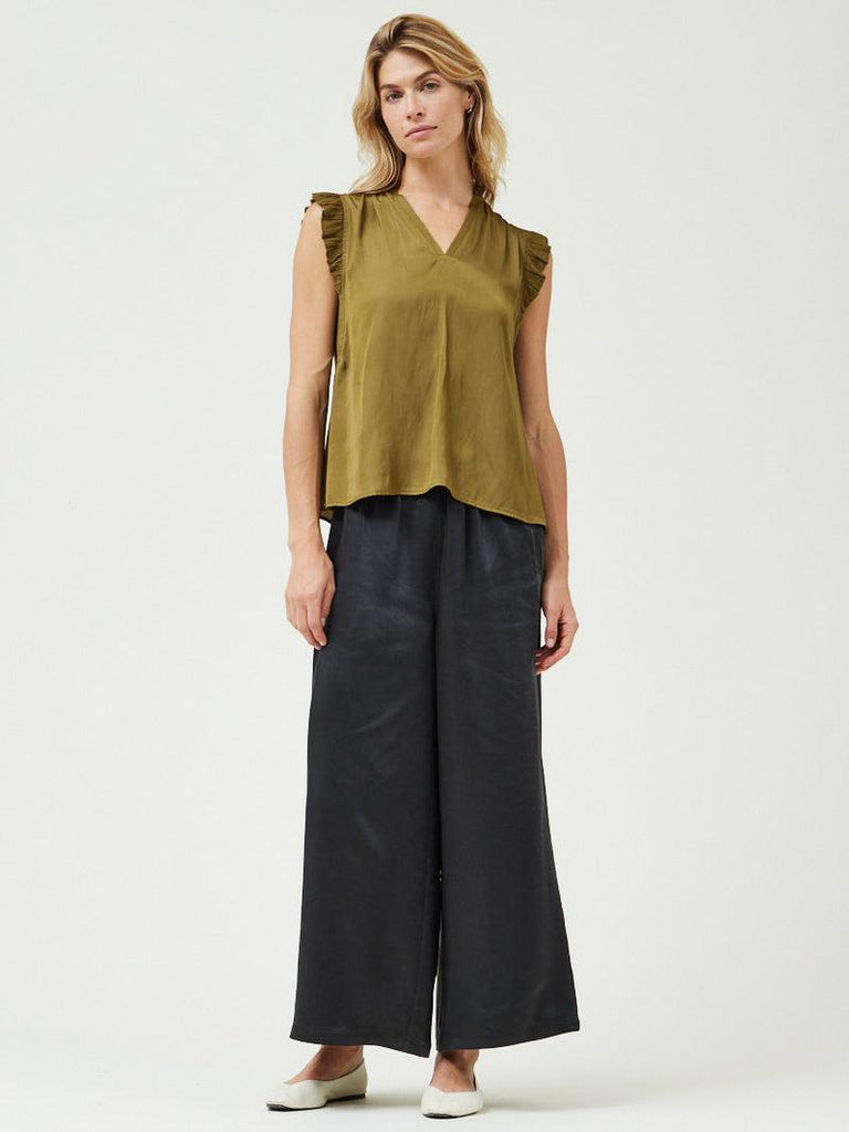 Grade & Gather - Wide Leg Satin Pants - Black-Grade & Gather-treehaus