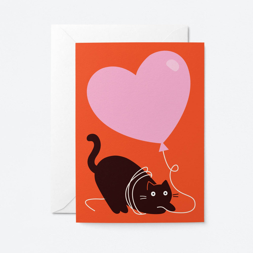 Graphic Factory - Cat and Heart Balloon Celebration Card-Graphic Factory-treehaus