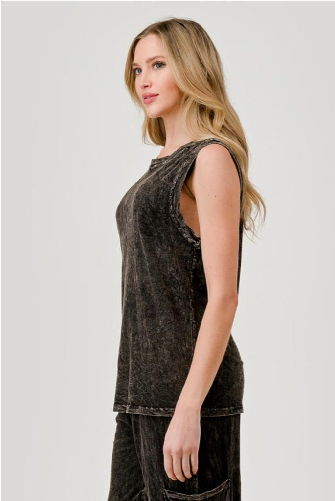 Hashttag - Mineral Dyed Muscle Tank - Black-Hashttag-treehaus