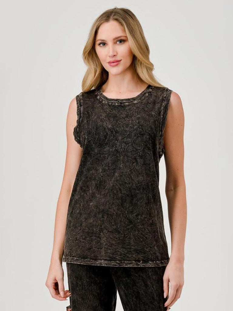Hashttag - Mineral Dyed Muscle Tank - Black-Hashttag-treehaus