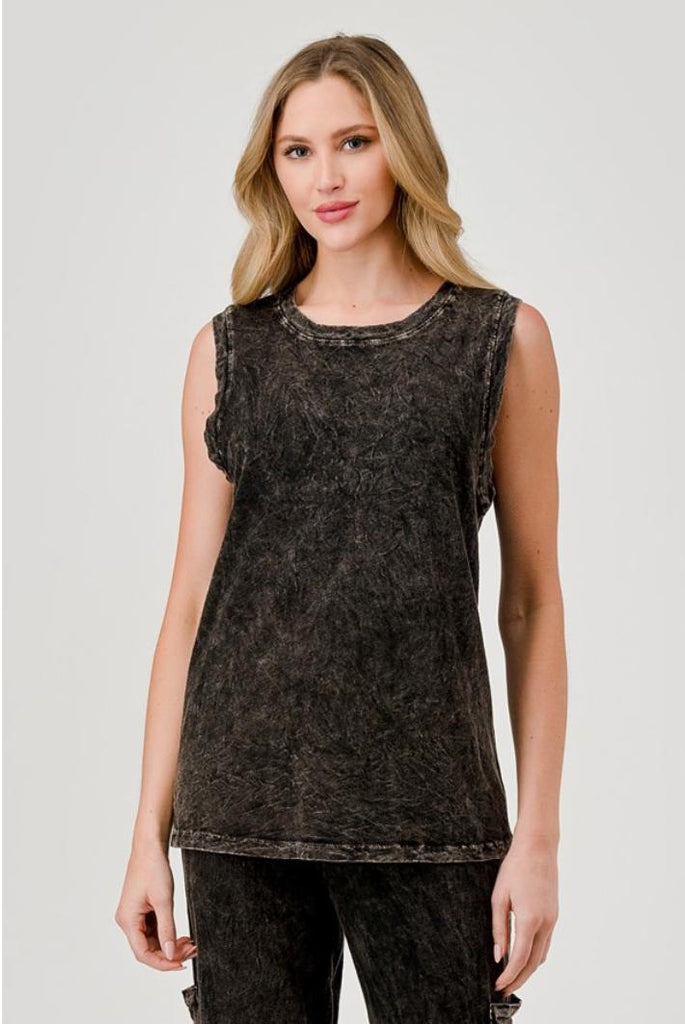 Hashttag - Mineral Dyed Muscle Tank - Black-Hashttag-treehaus