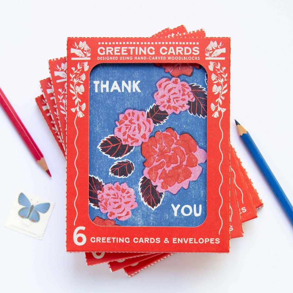 Heartell Press - Red Peonies Thank You Card -Boxed Set of 6-Heartell Press-treehaus