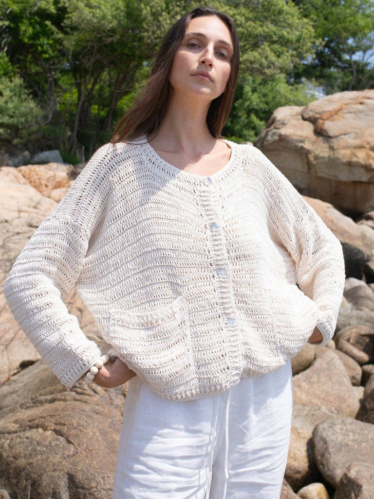 Honest Cotton - Manuela Crochet Cardigan - Cream-Honest Cotton-treehaus