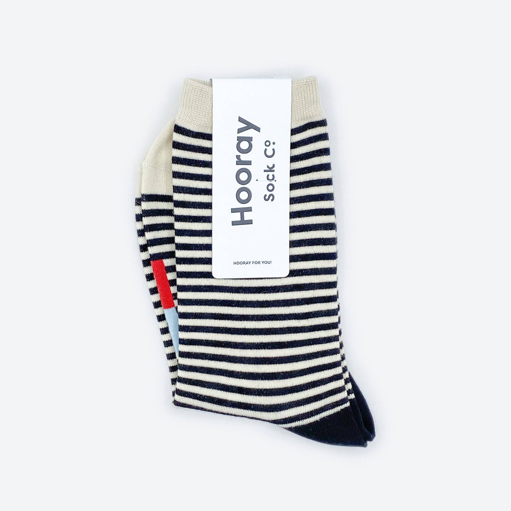 Hooray Sock Co. - Cole Socks - Black/Cream Stripe-Hooray Sock Co.-treehaus