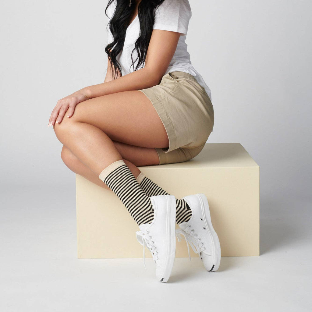 Hooray Sock Co. - Cole Socks - Black/Cream Stripe-Hooray Sock Co.-treehaus