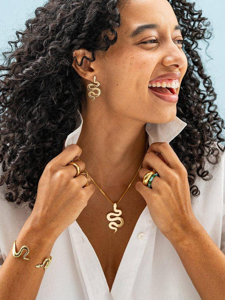 INK + ALLOY - Kara Snake Pendant Necklace Brass-INK + ALLOY-treehaus