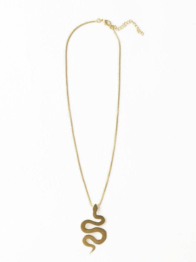 INK + ALLOY - Kara Snake Pendant Necklace Brass-INK + ALLOY-treehaus