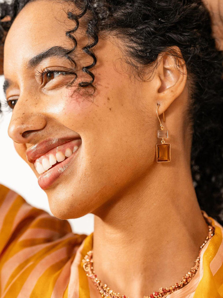 INK + ALLOY - Veronica Two Tone Color Cut Glass Dangle Earring Red-INK + ALLOY-treehaus