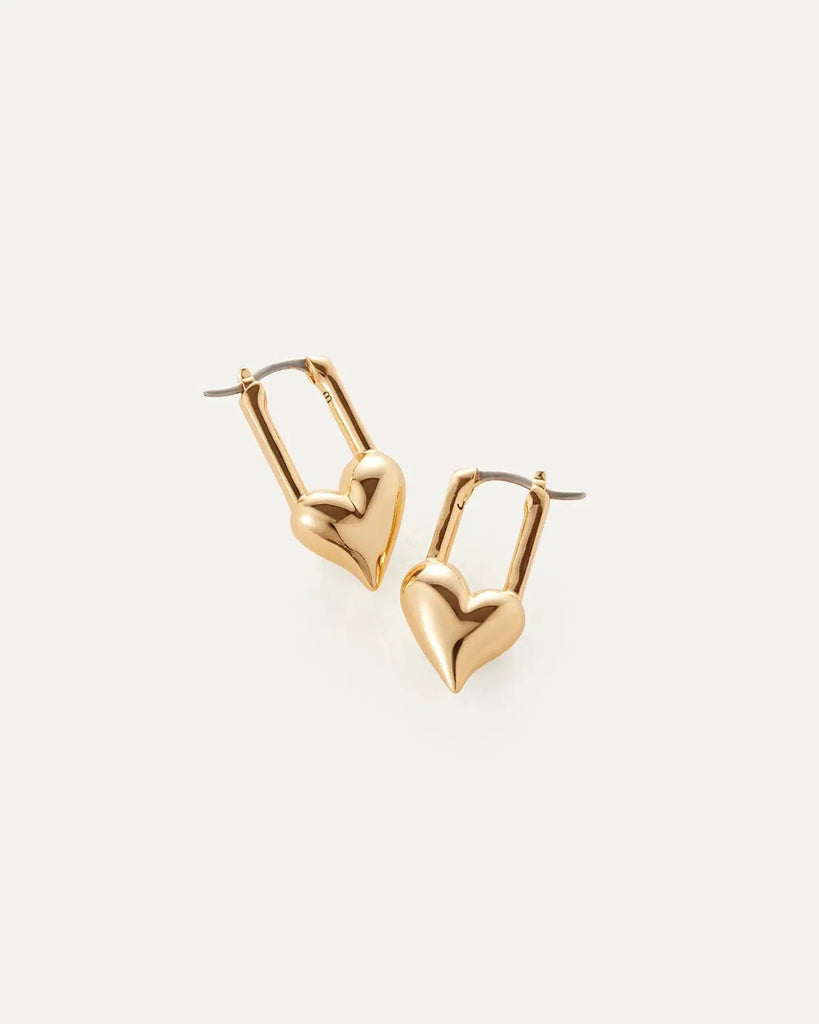 Jenny Bird - Padlock Heart Huggie Earrings - Gold-Jenny Bird-treehaus