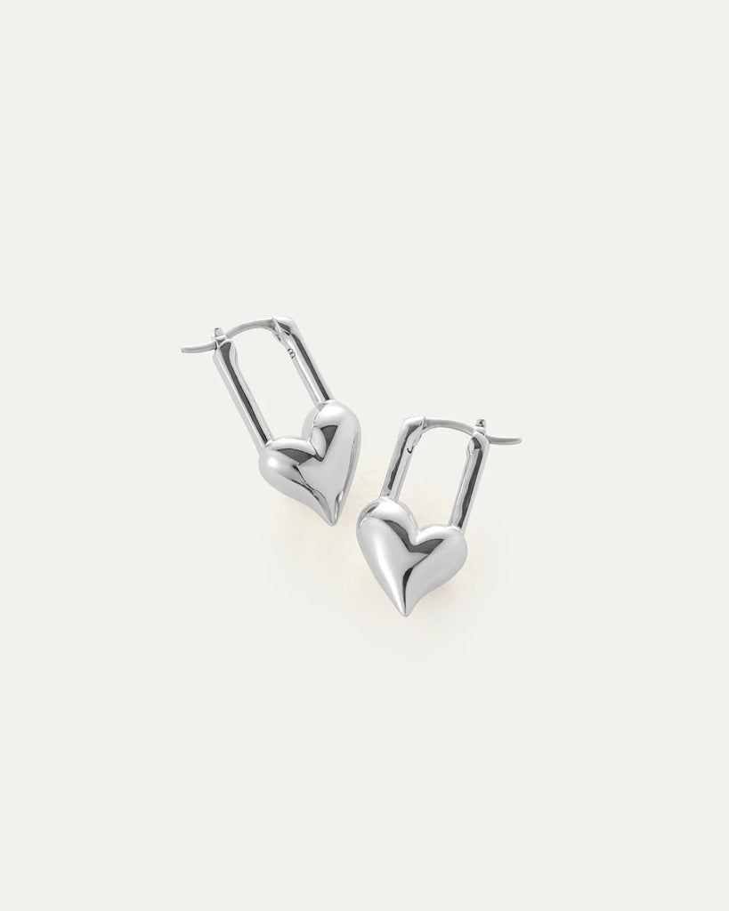 Jenny Bird - Padlock Heart Huggie Earrings - Silver-Jenny Bird-treehaus