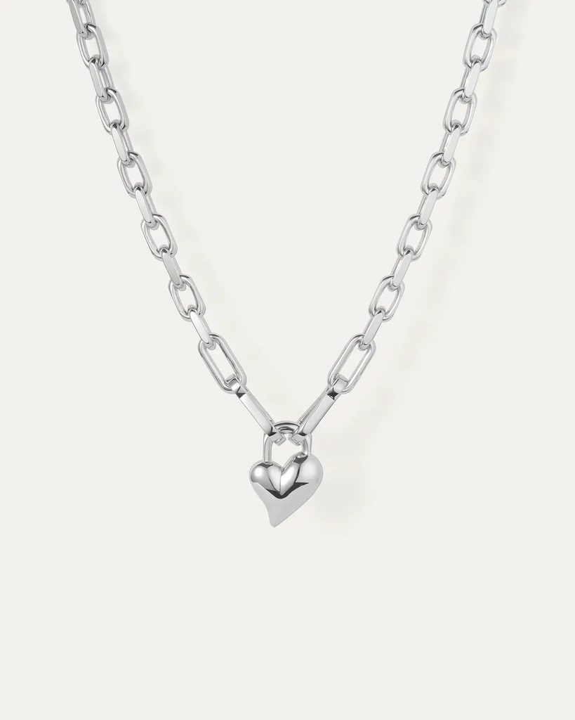 Jenny Bird - Padlock Heart Pendant Necklace - Silver-Jenny Bird-treehaus