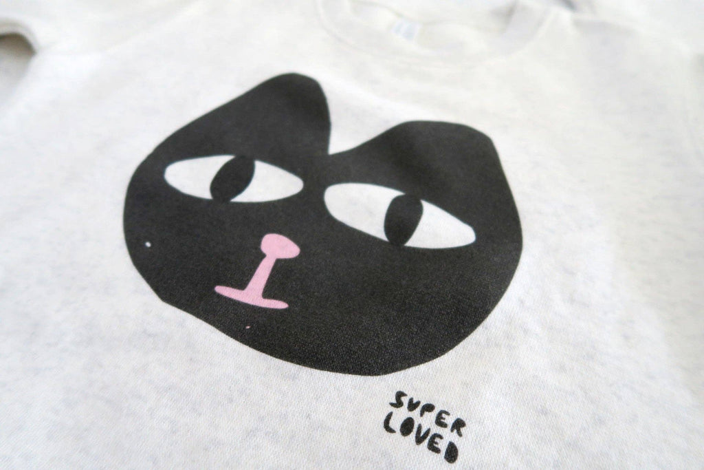 Joseph + Sue - Black Cat Kids Sweatshirt - Heathered Natural-Joseph + Sue-treehaus