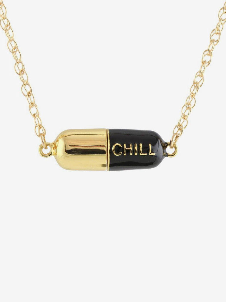 Kris Nations - Big Chill Pill Chain Necklace 18K Gold Vermeil - Black-Kris Nations-treehaus
