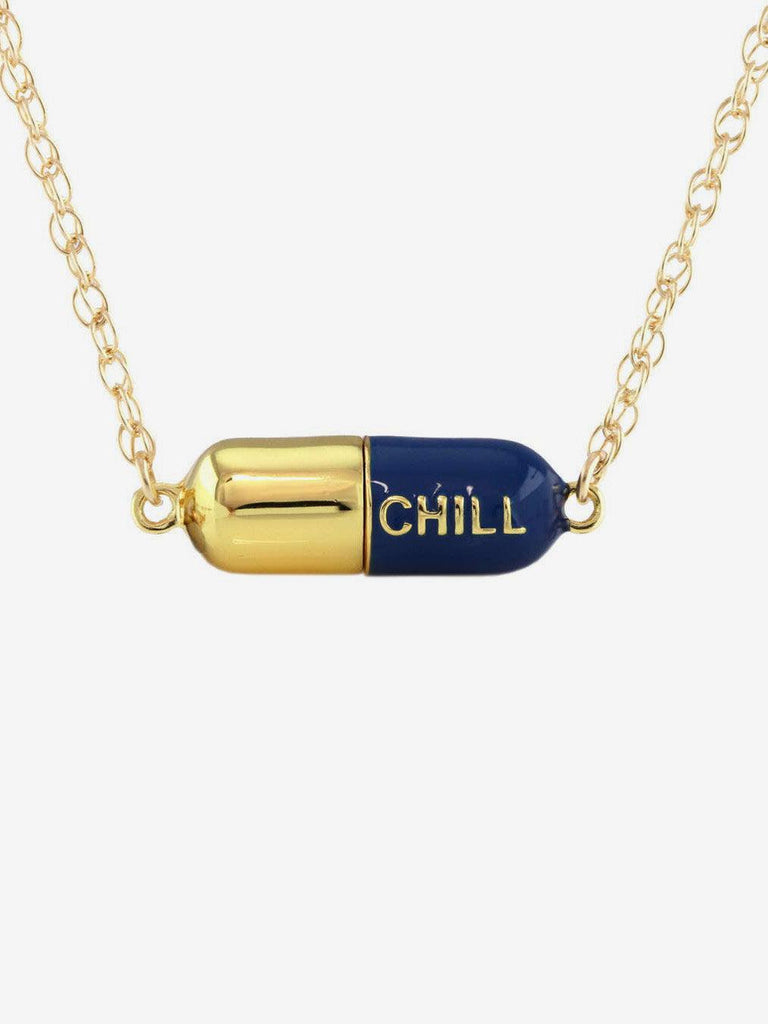 Kris Nations - Big Chill Pill Chain Necklace 18K Gold Vermeil -Blue-Kris Nations-treehaus