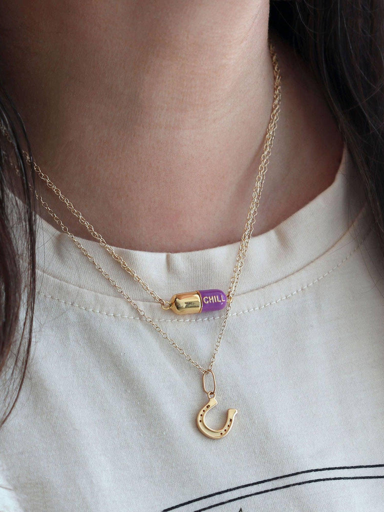 Kris Nations - Big Chill Pill Chain Necklace 18K Gold Vermeil - Red-Kris Nations-treehaus