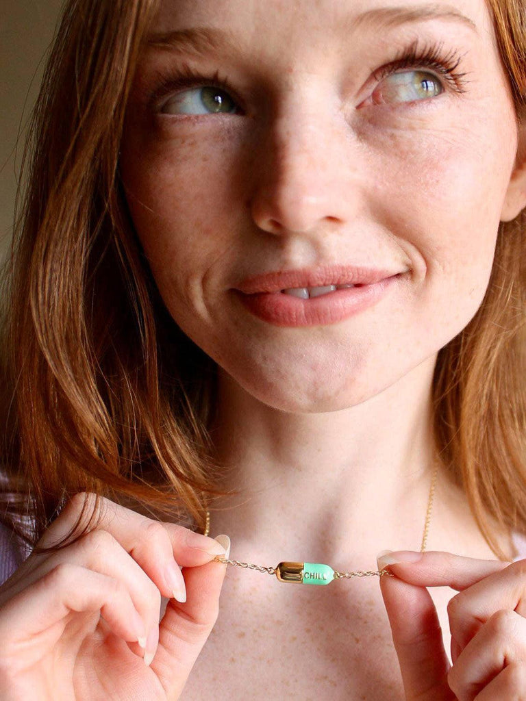 Kris Nations - Big Chill Pill Chain Necklace 18K Gold Vermeil - Turquoise-Kris Nations-treehaus