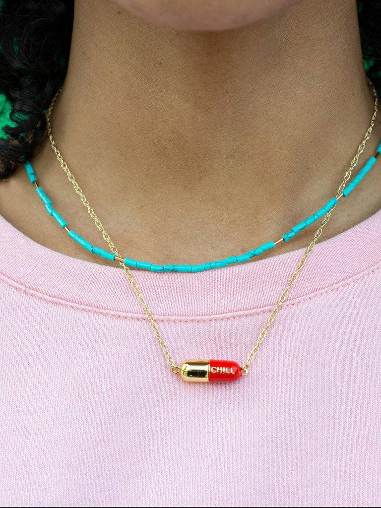 Kris Nations - Big Chill Pill Chain Necklace 18K Gold Vermeil - Turquoise-Kris Nations-treehaus