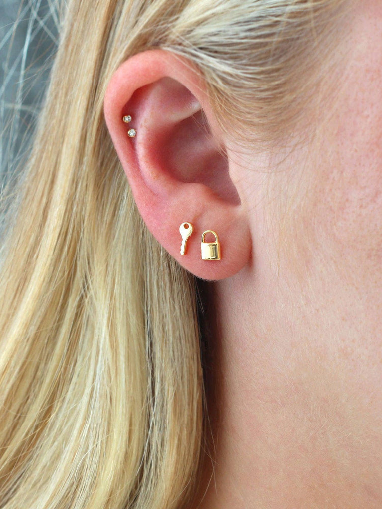 Kris Nations - Lock & Key Stud Earrings - 18K Gold Vermeil-Kris Nations-treehaus