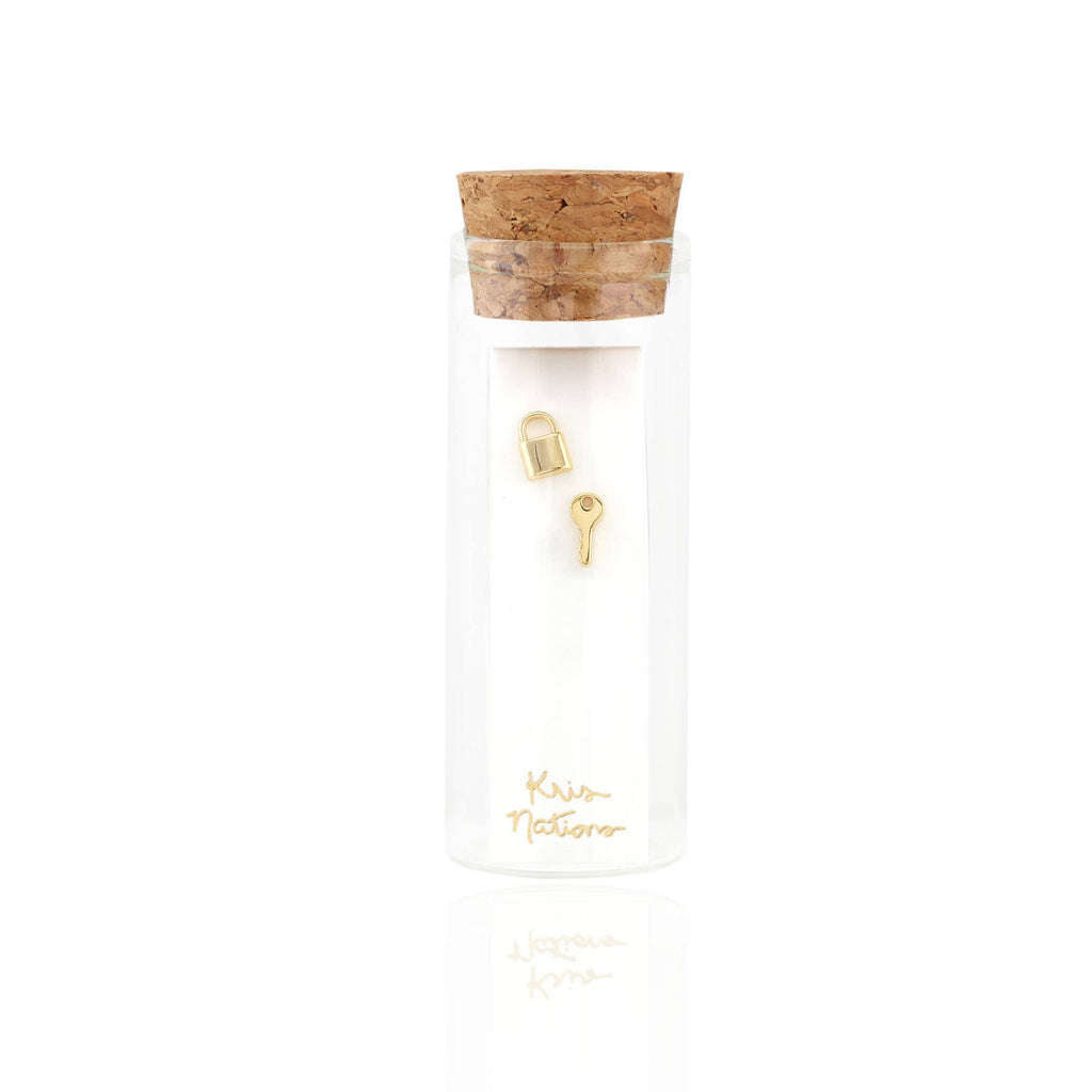 Kris Nations - Lock & Key Stud Earrings - 18K Gold Vermeil-Kris Nations-treehaus