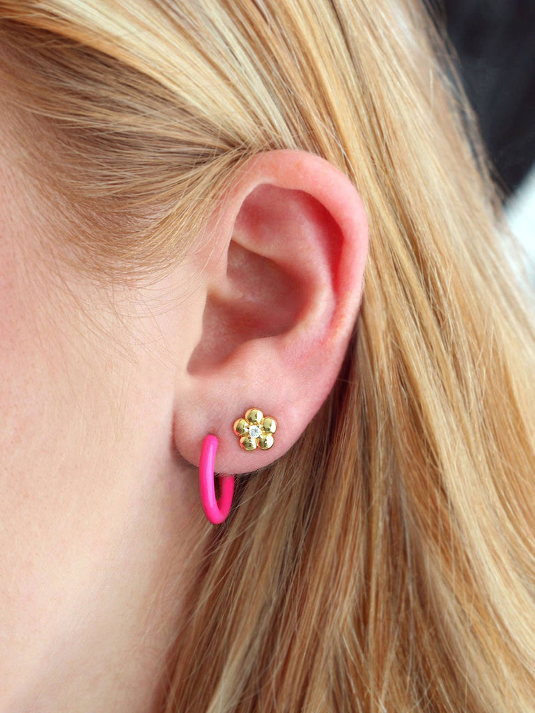 Kris Nations - Petite Palette Enamel Post Hoop Earrings - White-Kris Nations-treehaus