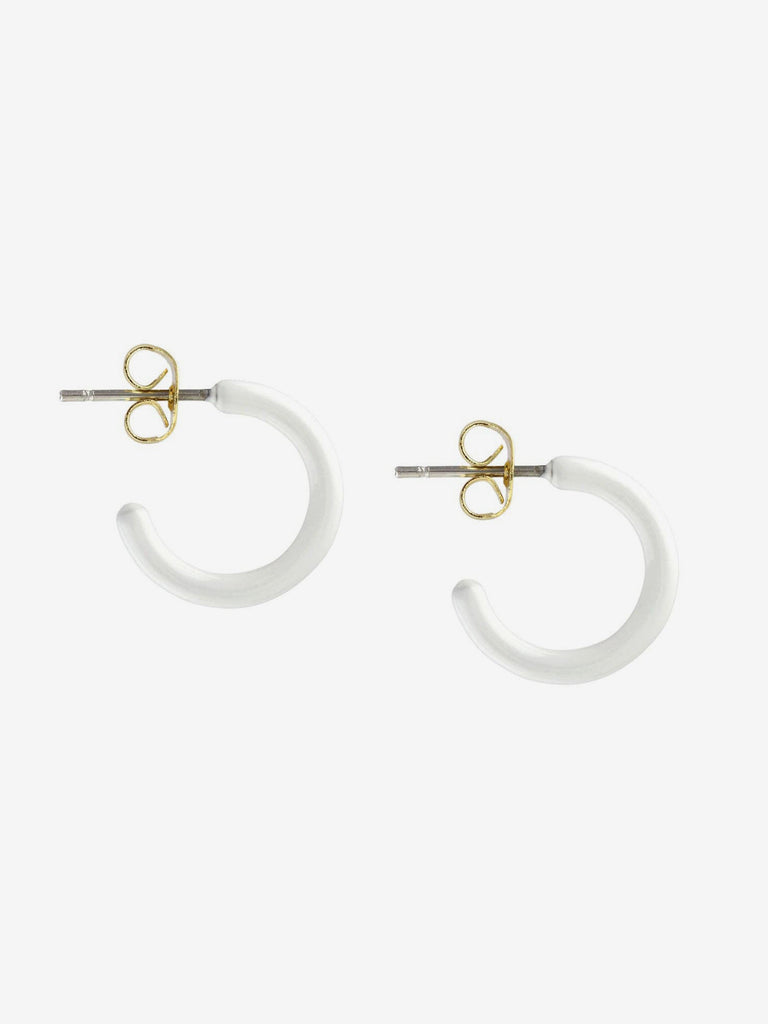 Kris Nations - Petite Palette Enamel Post Hoop Earrings - White-Kris Nations-treehaus