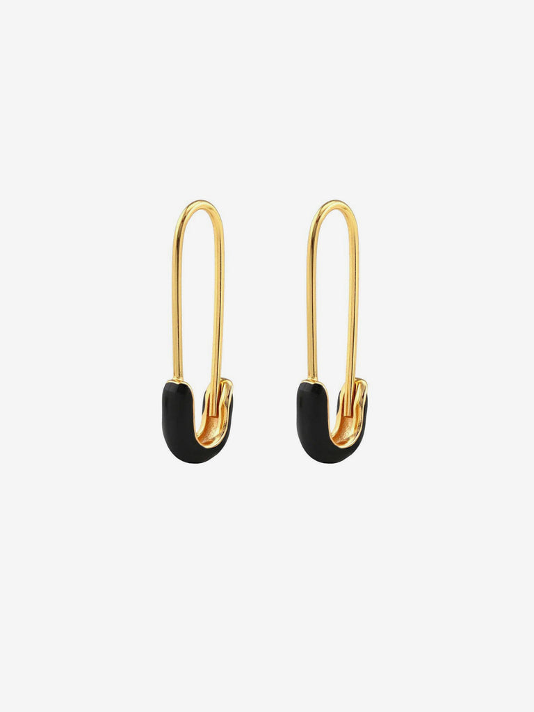 Kris Nations - Safety Pin Ename Earrings - Black-Kris Nations-treehaus