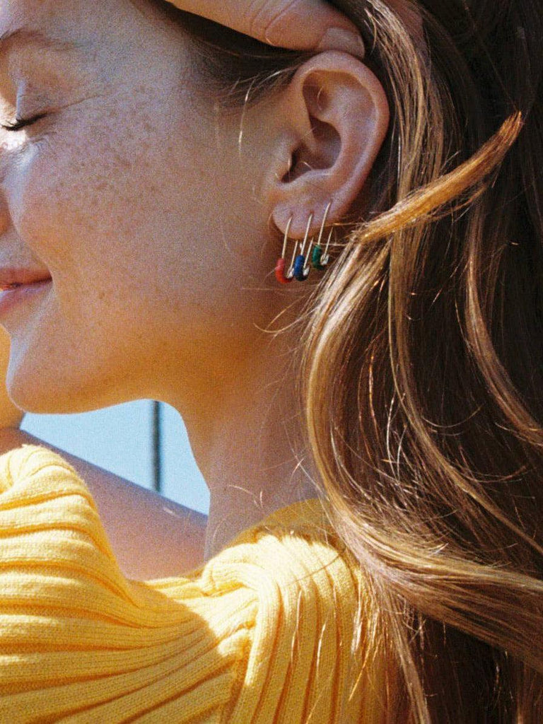 Kris Nations - Safety Pin Enamel Earrings - Turquoise-Kris Nations-treehaus