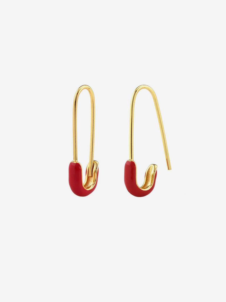 Kris Nations - Safety Pin Enamel Earrings - Red-Kris Nations-treehaus