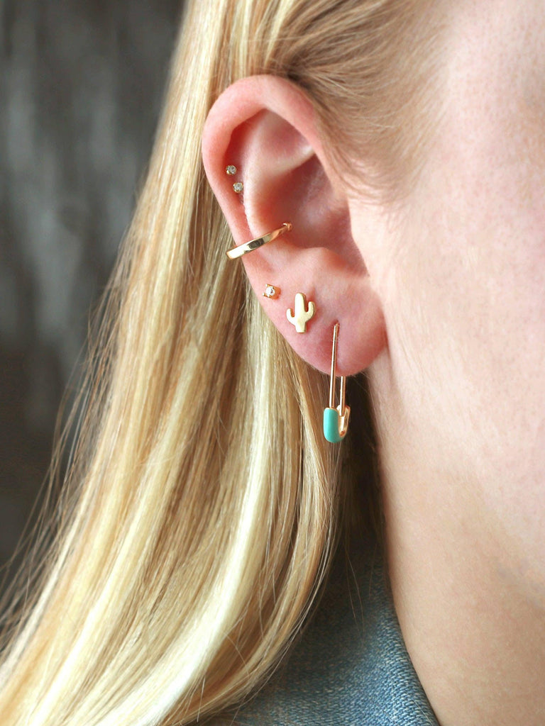 Kris Nations - Safety Pin Enamel Earrings - Turquoise-Kris Nations-treehaus