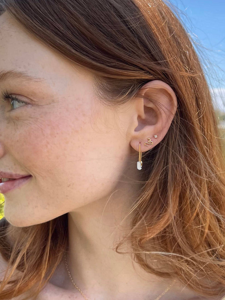 Kris Nations - Safety Pin Enamel Earrings - White-Kris Nations-treehaus