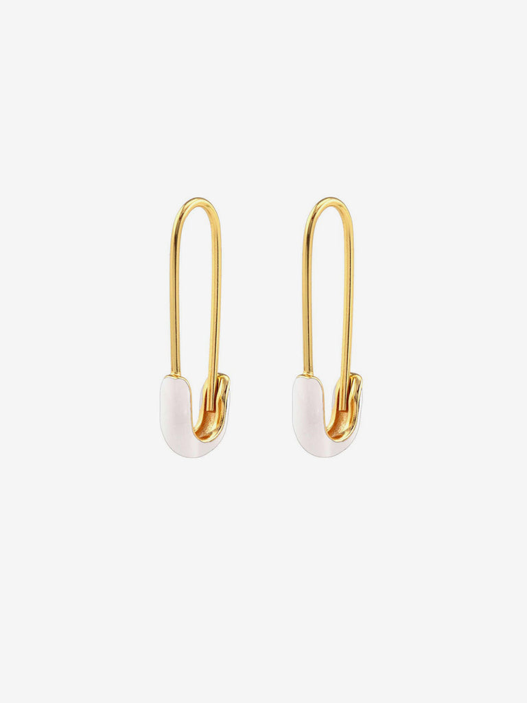 Kris Nations - Safety Pin Enamel Earrings - White-Kris Nations-treehaus